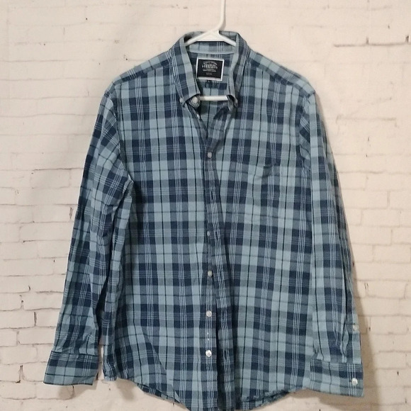 Charles Tyrwhitt Men's Sz Large Slim Fit Button Down Shirt Blue Plaid Cotton EUC - Picture 1 of 9